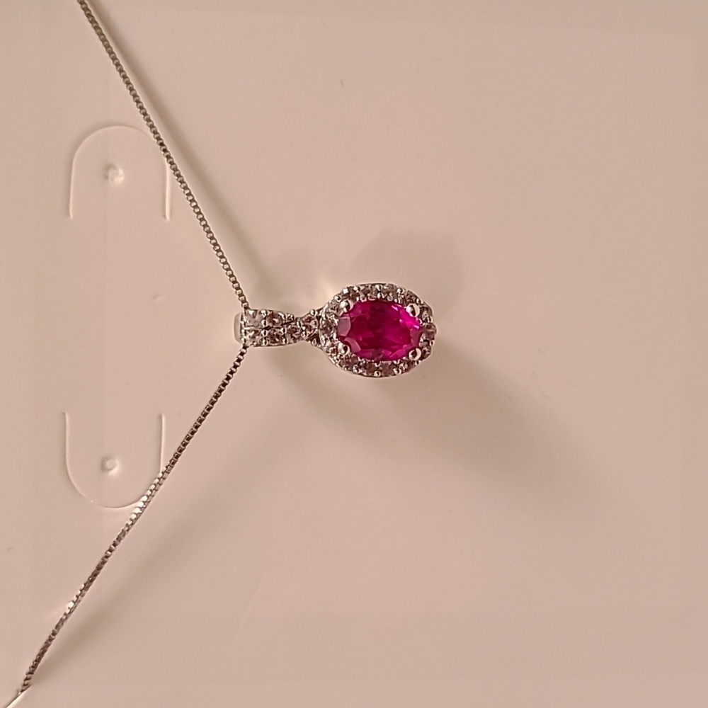 STERLING SILVER LAB CREATED RUBY PENDANT & LAB CREATED WHITE SAPPHIRE 18"
